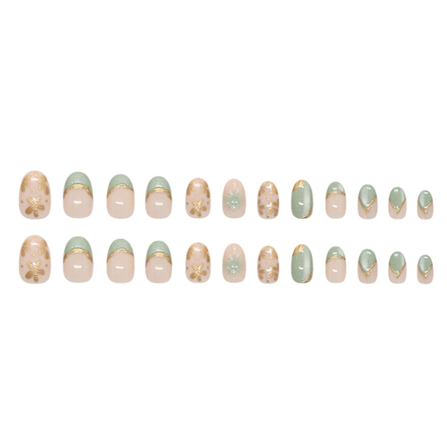 Hkanlre Almond Fake Nude Nails Tips Full Cover False Medium Nails Summer Flower Press on Nails for Women 24PCS