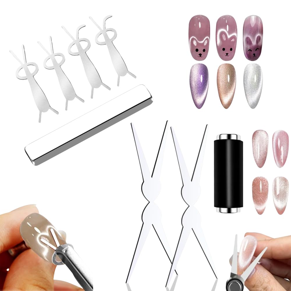 Vnjaoi Cat Eye Magnet + 4-PC Bunny-Shaped Nail Magnet for Cat Eye Nail Art Salon or Home