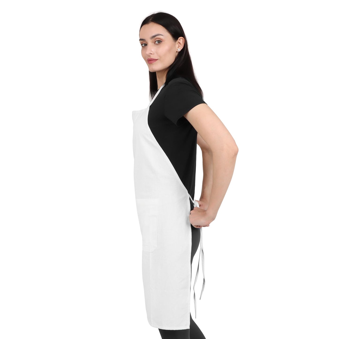 Natural Craft 2 pack Cotton Kitchen Apron, White, 33 Inches Long, 2 Pockets, Adjustable, Machine Washable