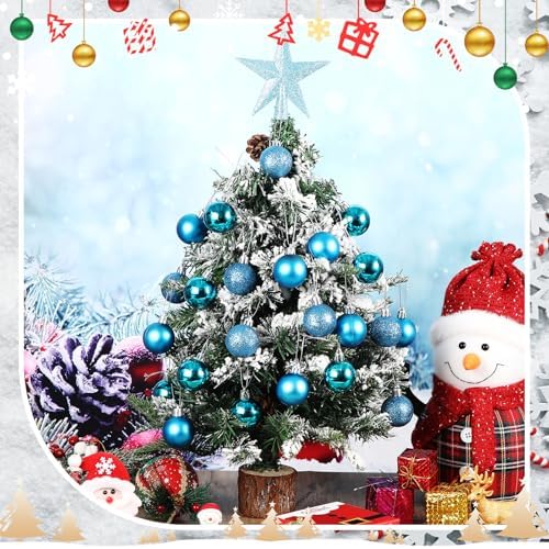 RoundFunny 25 Pcs Mini Christmas Balls Ornaments Set 1.57 Inch Christmas Day Ball Topper Star Tree Hanging Ornaments for Party(Lake Blue)