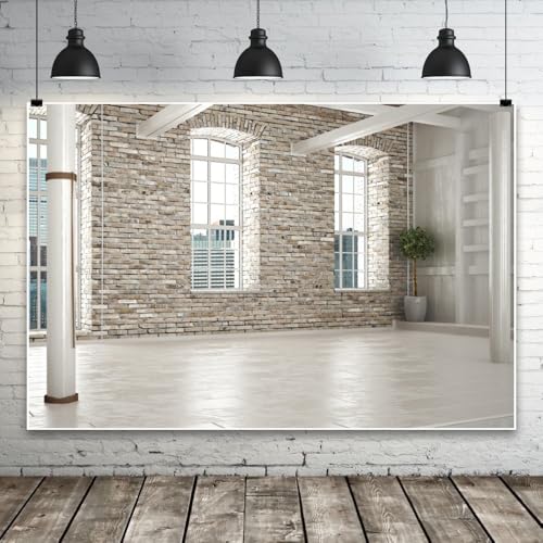 Yeele 9x6ft Modern Villa Backdrop for Photography Business Office Green Plant Brick Wall Empty Living Room Background for Online Meeting Video Conference Photo Studio Shoot Props Vinyl Wallpaper - size: 9x6ft
