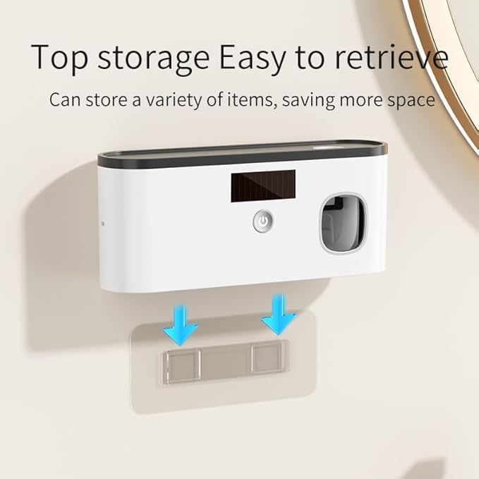 Toothbrush Holders for Bathrooms, Toothbrush Holder Wall Mounted with Toothpaste Dispenser Bathroom Solar Charging and No Drilling Required Tooth Brush Holder with 5 Brush Slots（Gray）