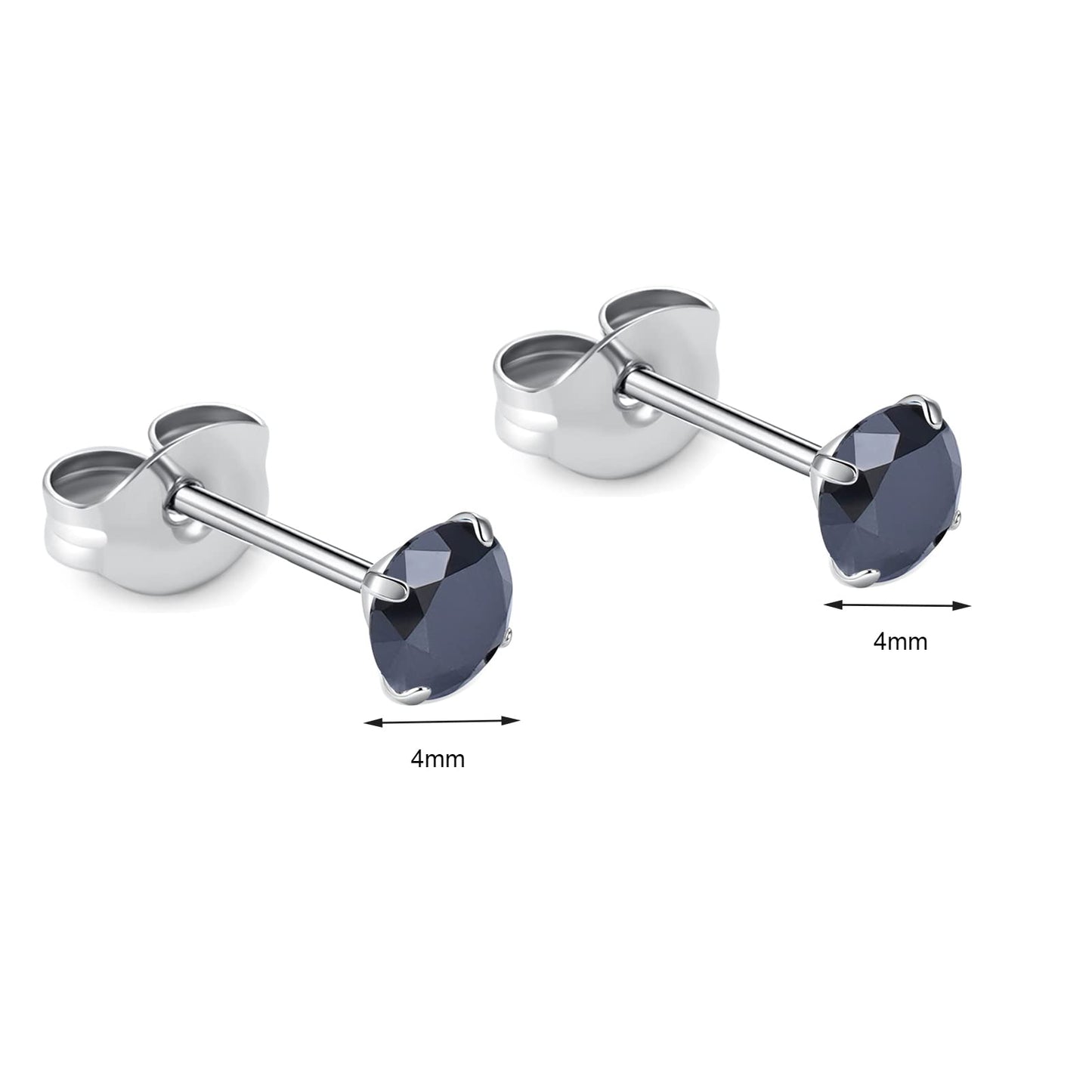 1 Pair Implant Grade Titanium Stud Earrings Set Hypoallergenic 3mm 4mm 5mm 6mm Cubic Zirconia G23 Titanium Earring Studs for Women Men for Sensitive Ear (4mm black)