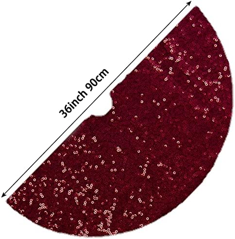 AMZLOKAE 48 Inch Burgundy Sequin Tree Skirt - Glitter Halloween and Xmas Sparkle Christmas Tree Skirt - Holiday Decorations Wine Kit