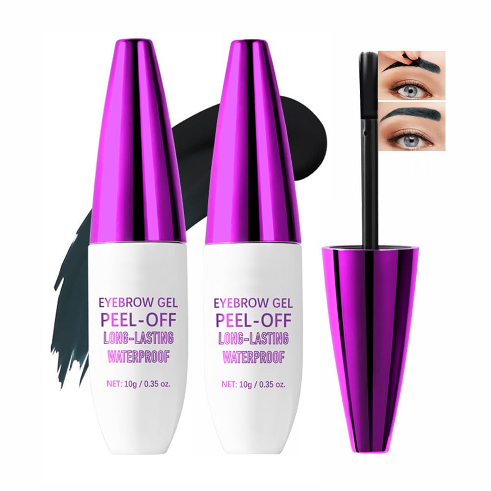 2Pcs Peel Off Eyebrow Tint Gel - Waterproof & Sweatproof All-Day Wear, Transfer-Resistant Tattoo Effect, All Skin Types + Mother’s Day Gift Set, 01#Black