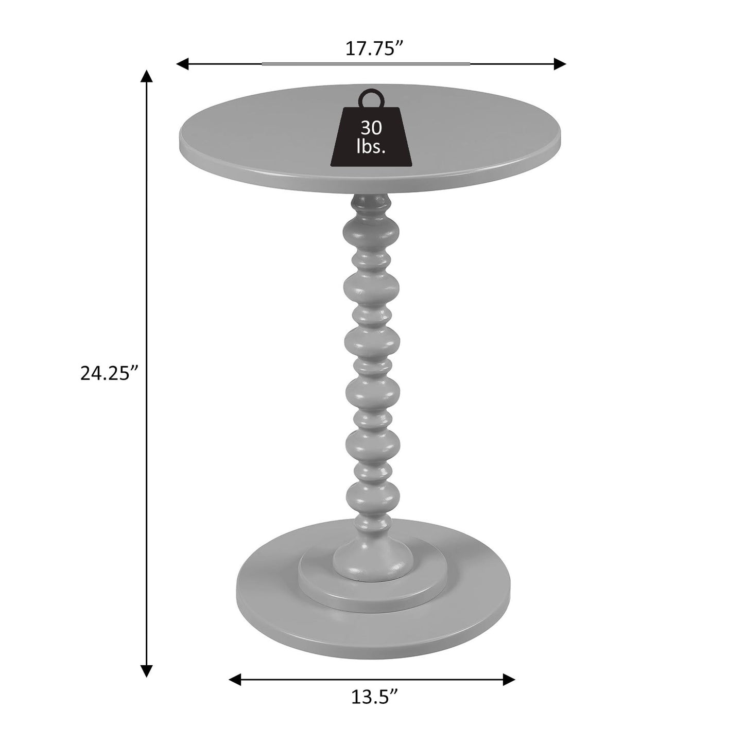 Convenience Concepts Palm Beach Spindle Table 17.75" - Traditional Round End Table for Living Room, Turned Solid Wood Side Table, Classic Display Pedestal Table, Espresso