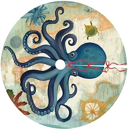 Ocean World Sea Octopus Christmas Tree Skirts 30", Xmas Tree Cloth Mats Trees Skirts for Decor Gift, Home Decoration
