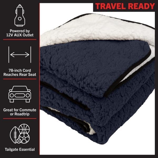 Stalwart Heated Car Blanket 2-Pack - 12V Heated Blanket for Car, RV or Camping - 57x39” Portable Electric Travel Throw - 2 Heat Levels - Tailgating Essentials (Blue)