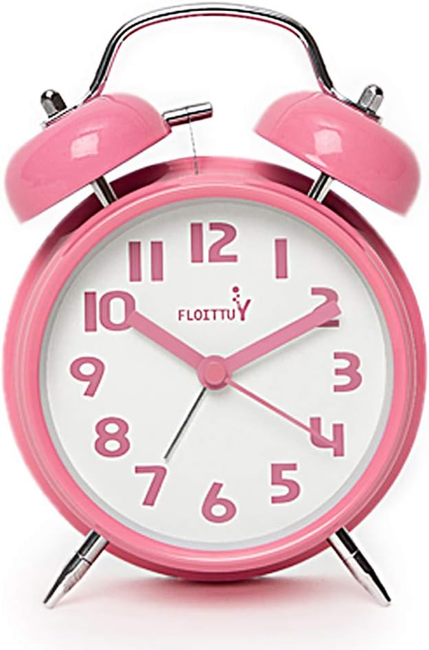 FLOITTUY {Loud Alarm for Deep Sleepers) 4'' Twin Bell Alarm Clock with Backlight for Bedroom and Home Decoration(Pink)