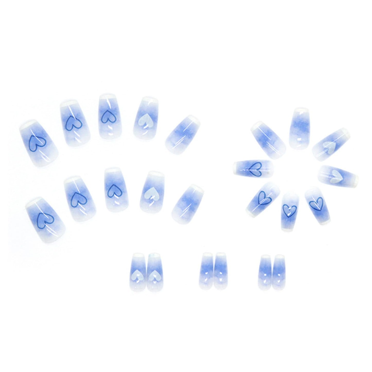 Hkanlre Heart Press on Nails Purple Fake Nails Tips Full Cover Gradient False Coffin Medium Nails for Women and Girls 24PCS