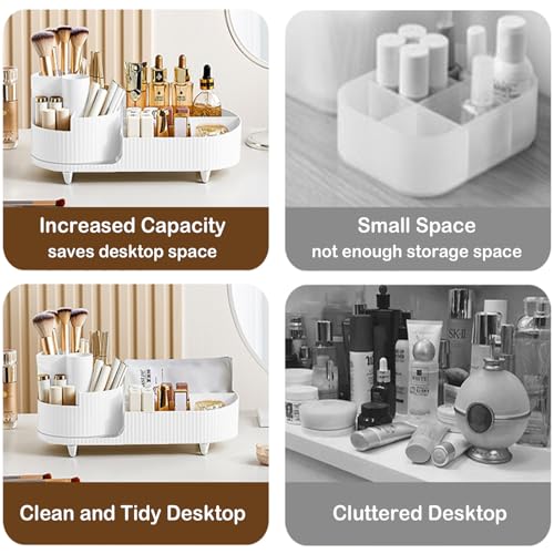 Rotating Vanity Organizer with Brush Holder, Large Spinning Makeup Skincare & Cosmetic Organizer, Countertop Perfume & Lotions Display Case (White) - color: Pure White
