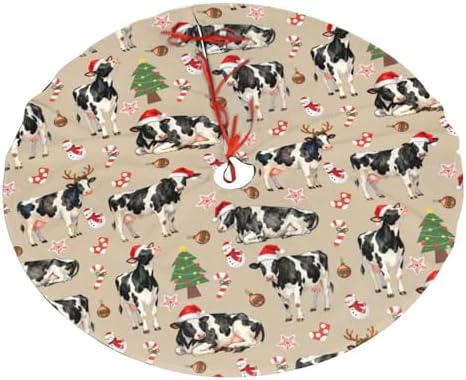 Cow Christmas Tree Skirts with Tassel Xmas Tree Skirt for Home Holiday Indoor Outdoor Seasonal Decors 30"