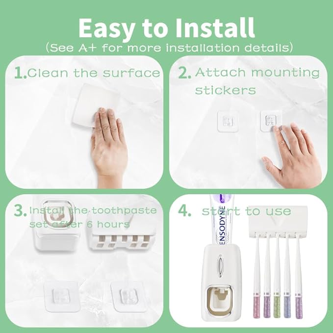 Toothbrush Holder and Toothpaste Dispenser Set, Automatic Toothpaste Squeezer Dispenser, Dispenser Toothpaste Squeezer Kit, Wall Mounted Bathroom Accessories (White)