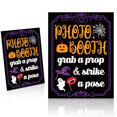 Briwooody Photo Booth Sign with Stand Retro Background Table for Halloween Indoor and Outdoor Party Theme Event Photography Props Desktop Decoration Supplies - style: Halloween