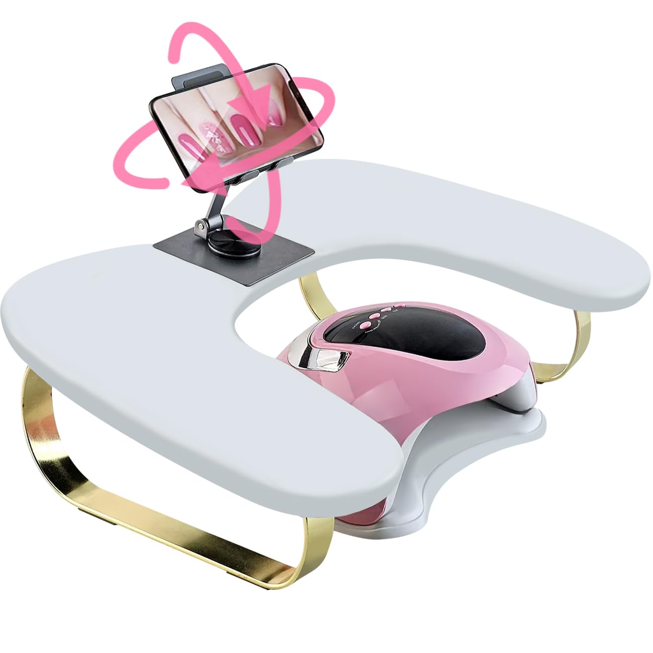 EHERDM Arm Rest for Nails Tech U-Shaped Hand Pillow with Rotating Adjustable Phone Holder Soft Comfortable Hands Cushion Manicure Tool for Home and Art Nail Salon