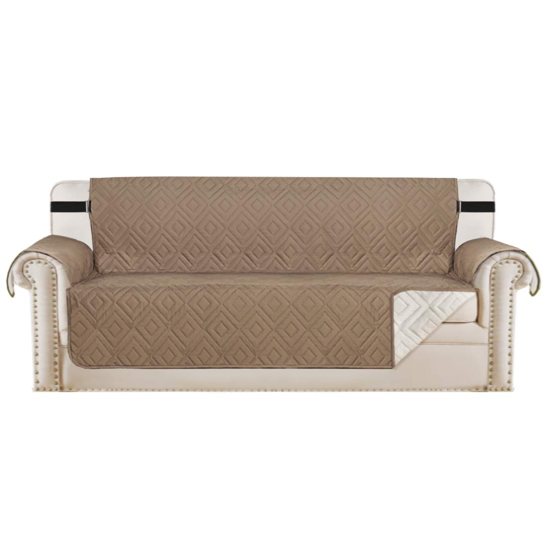 H.VERSAILTEX Reversible Loveseat Cover Furniture Protector Anti-Slip Water Resistant 2" Elastic Straps Couch Covers Pets Kids Fit Sitting Width Up to 54"(Oversized Loveseat: 75" x 98", Navy/Beige)