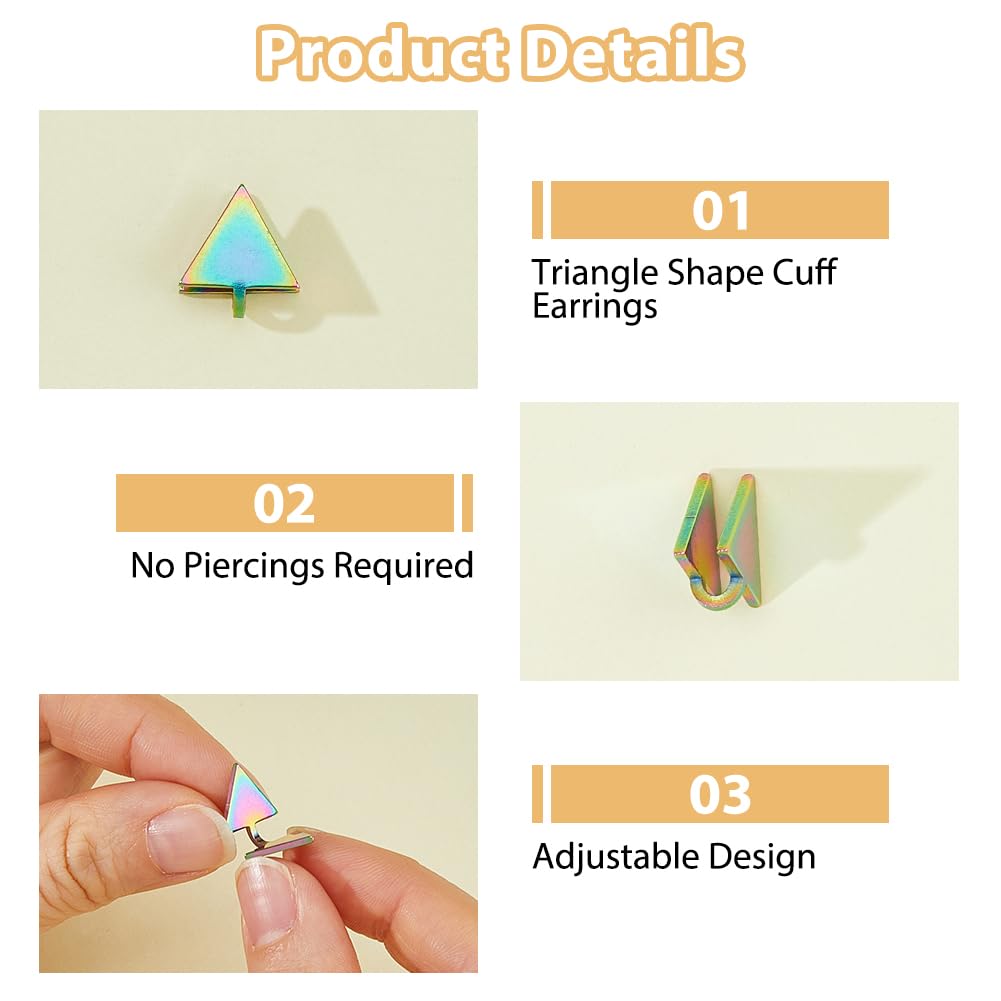 TNKBREEZE 5 Pairs Clip-on Earrings 5 Colors Stainless Steel Non-pierced Pressure Earrings Triangle Compression Earring Adjustable Cuff Earring for Women Men Ladies