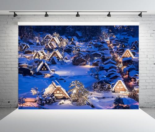 10x8ft Fabric Christmas Backdrop Winter Rustic Village Night View Scenery Photography Background Kids Adults Christmas New Year Party Decoration Photo Studio Props - size: 10x8FT