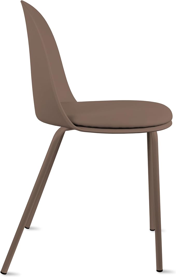 2xhome Parent Modern Stackable Armless Dining Chair | Plastic Shell Seat with Metal Legs | Indoor or Outdoor Use | Home Kitchen Patio (1, Brown, Padded Seat)