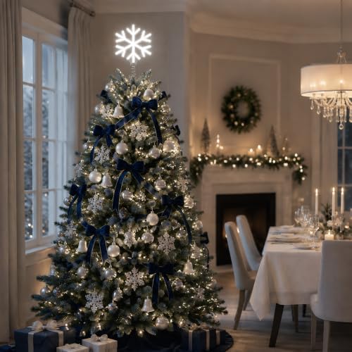 Christmas Snowflake Tree Topper Lighted, USB or Battery Operated, White