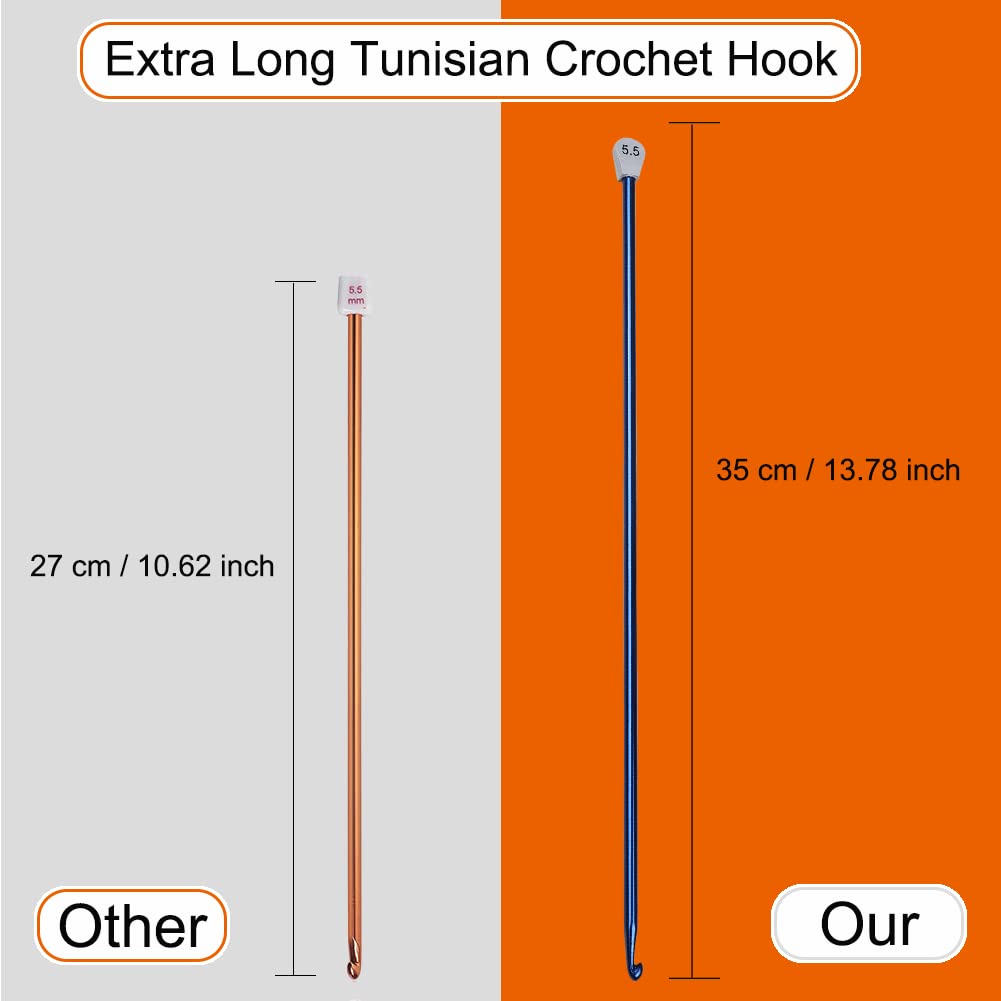 Aeelike 3pcs Extra Tunisian Long Crochet Hooks 4.0 mm (Size G), 5.0 mm (Size H) and 6.0 mm (Size J), Lightweight Aluminum Afghan 13.78 inches Long Crochet Needles for Crocheting Beginners