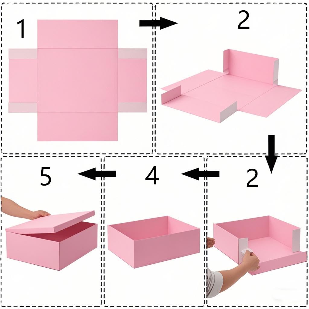 UoeRing 1Pcs Pink Extra Large gift box with lids 16.5×13×8 Inches gift boxes for presents,Birthday Box (include Ribbon, Paper Shred Filler Gift Card & Envelopes)