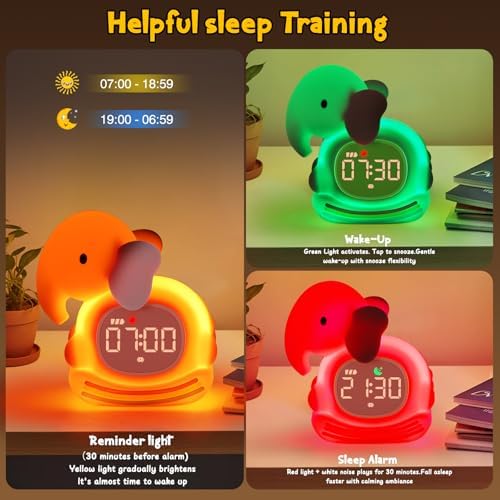 Kids Alarm Clock, Sleep Training Clock for Toddler, Rechargeable Digital Alarm Clock with RGB Lights,ok to Wake Clock for Kids,Silicone Animal Tabletop Lamp for Kid,Gift for Kids Teens