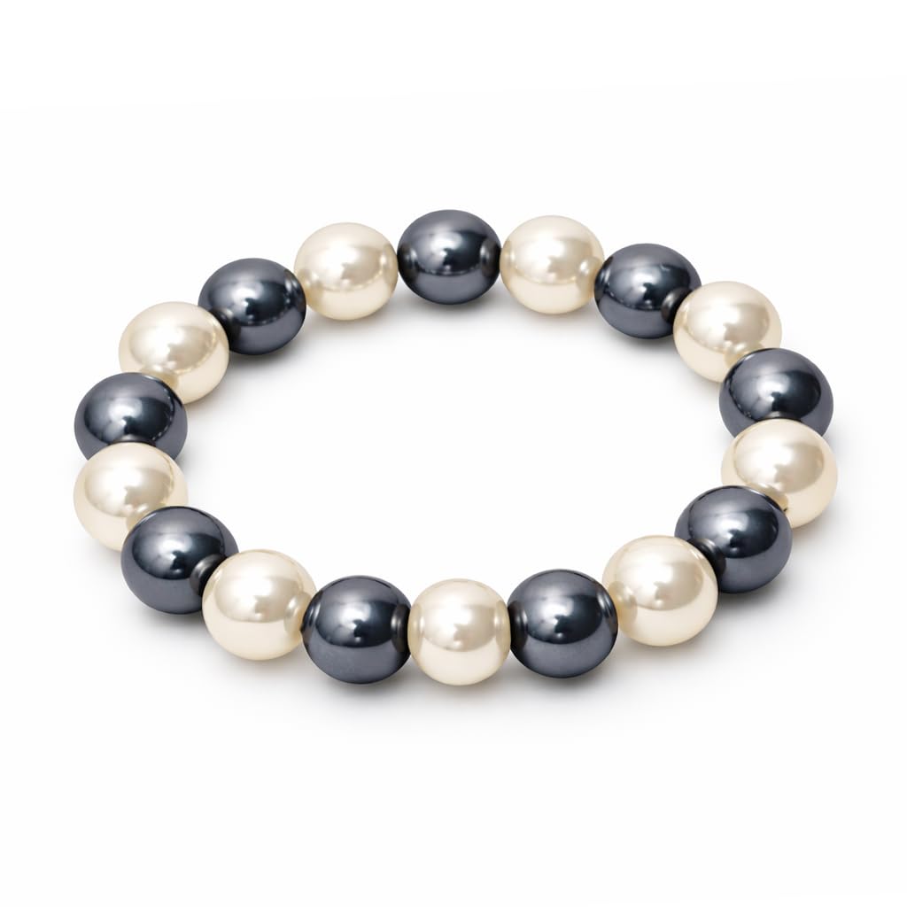 38 Magnetic Therapy Hematite beaded Bracelet For Women And Men Power Gemstone Crystal Unisex Macrame (Faux Pearl Hematite, 12, millimeters)