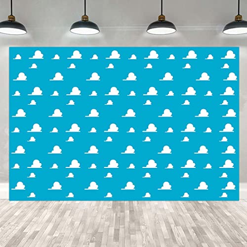 7X5FT Blue Toy Backdrops for Photography White Clouds Wall Paper Photo Backgrounds for Children Kids Birthday Themed Party Photo Booth Props RBJMYLU57 - size: polyester microfiber fabric-7x5ft