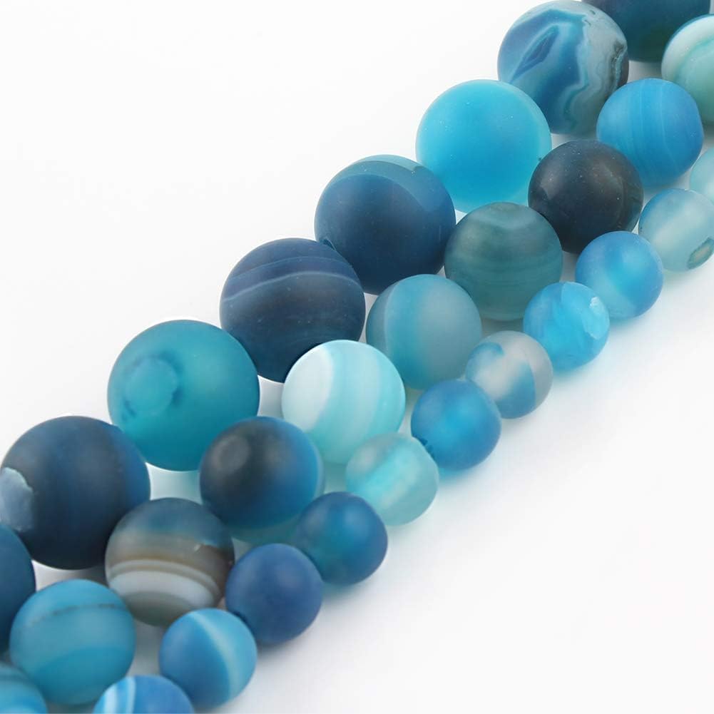 Yochus 60pcs Peacock Blue Dull Polish Matte Striated Agates Beads，6mm Healing Power Natural Stone Round Loose Beads for Jewelry Making Earring Necklace DIY Crafts
