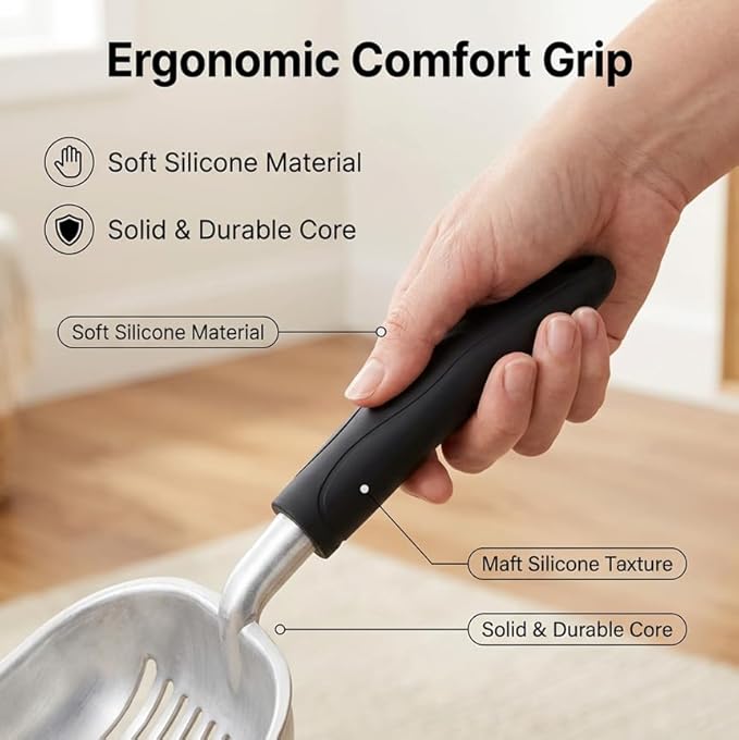 Epargnaro Heavy Duty Cat Litter Scoop with Holder - All Metal Cat Litter Scooper with Holder - Speed Sifter Litter Box Scooper Captures All Clumps - Aluminum Cats Litter Scooper