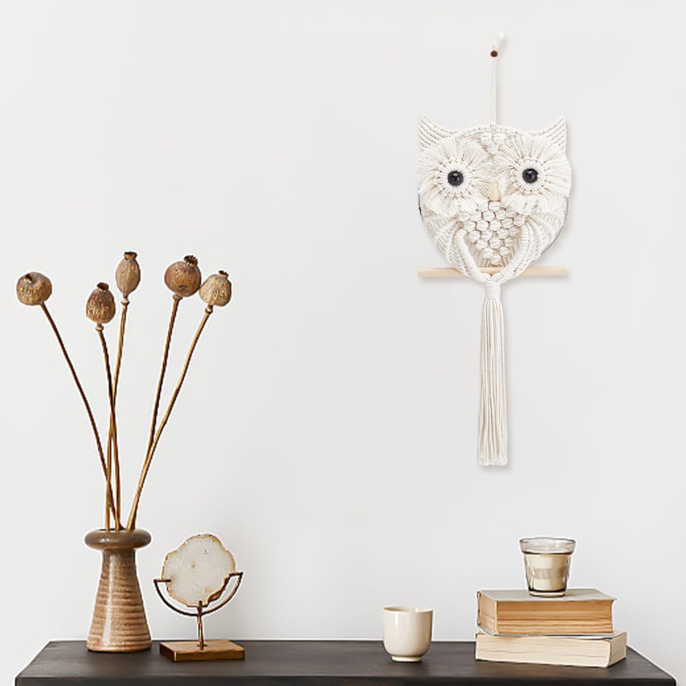 FREEBLOSS Macrame Owl Kit for Beginners Macrame Wall Hanging Kit DIY Macrame Kit with Video Tutorial Macrame Hanging Decor for Adults Gift, Naturally white