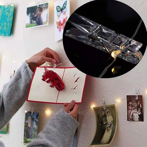 50pcs Clip Photo Holders, Clear Small Clips Binder Photo Clips Mini Hanging Spring Clip Transparent Plastic Clamps for Hanging Clothes Photos Picture(Transparent)