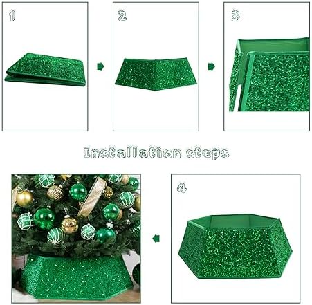 Transform Your Christmas Tree with Sunshine's Sparkling Sequin Tree Skirt - 33.5" Large Size, Christmas Tree Collar for Holiday Home Decor(Green)