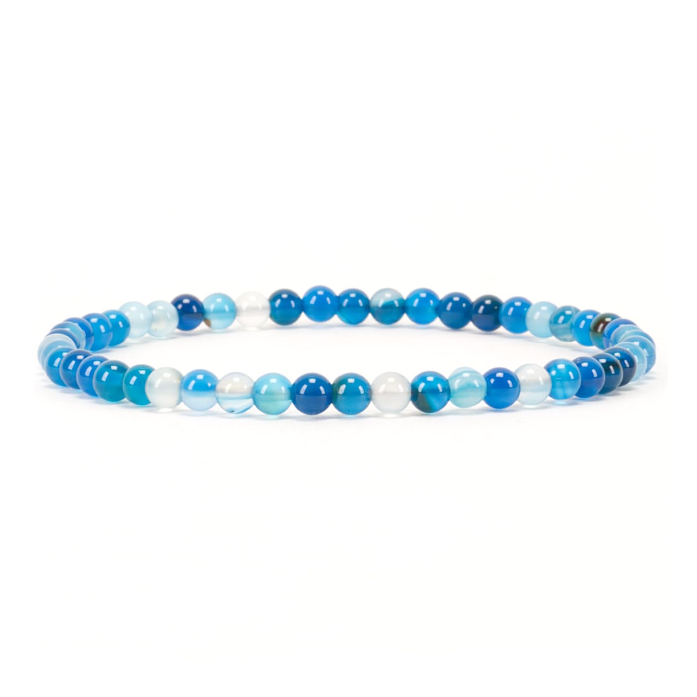Cherry Tree Collection - Small, Medium, Large Sizes - Gemstone Beaded Bracelets For Women and Men - 4mm Round Beads (Lace Agate Blue, Medium)