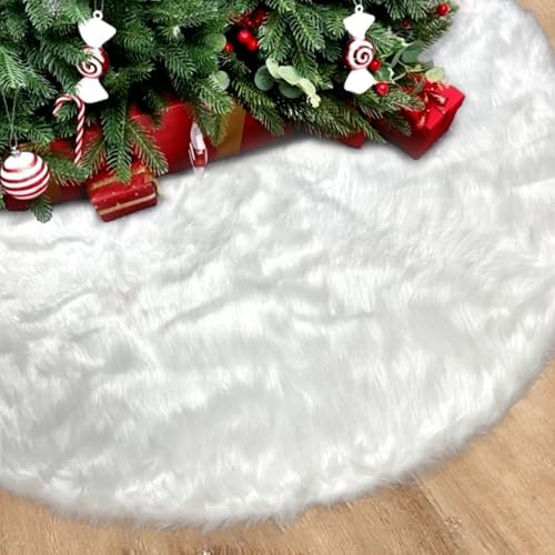 48 Inch White Faux Fur Christmas Tree Skirt Plush Christmas Tree Skirt Christmas Decorations Xmas Tree Decoration.
