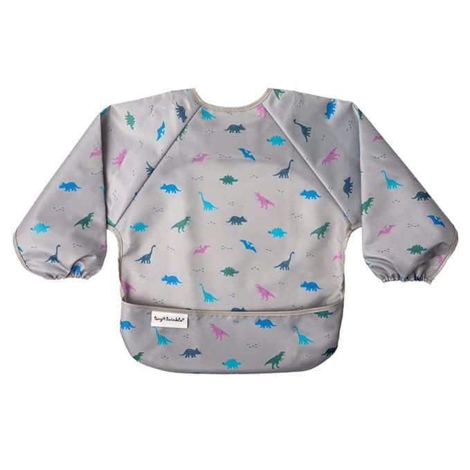 Tiny Twinkle Long Sleeve Bib for Babies & Toddlers – Waterproof Smock Bib for Eating – Machine Washable & Mess-Proof, Baby Feeding Essential & Baby Shower Must-Have(Dinosaur, 6–24M)