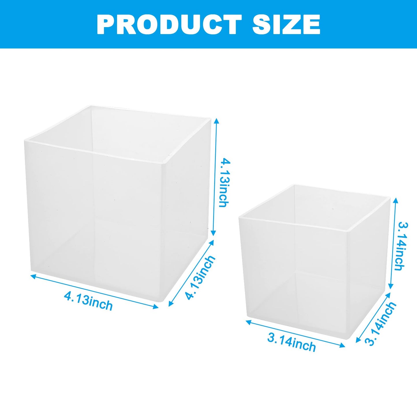 ABuff 2 Pack Square Resin Molds Cube Silicone Casting Molds, 2 Sizes Epoxy Resin Molds Transparent Square Silicone Molds for Resin Casting, 4 Inch and 3Inch