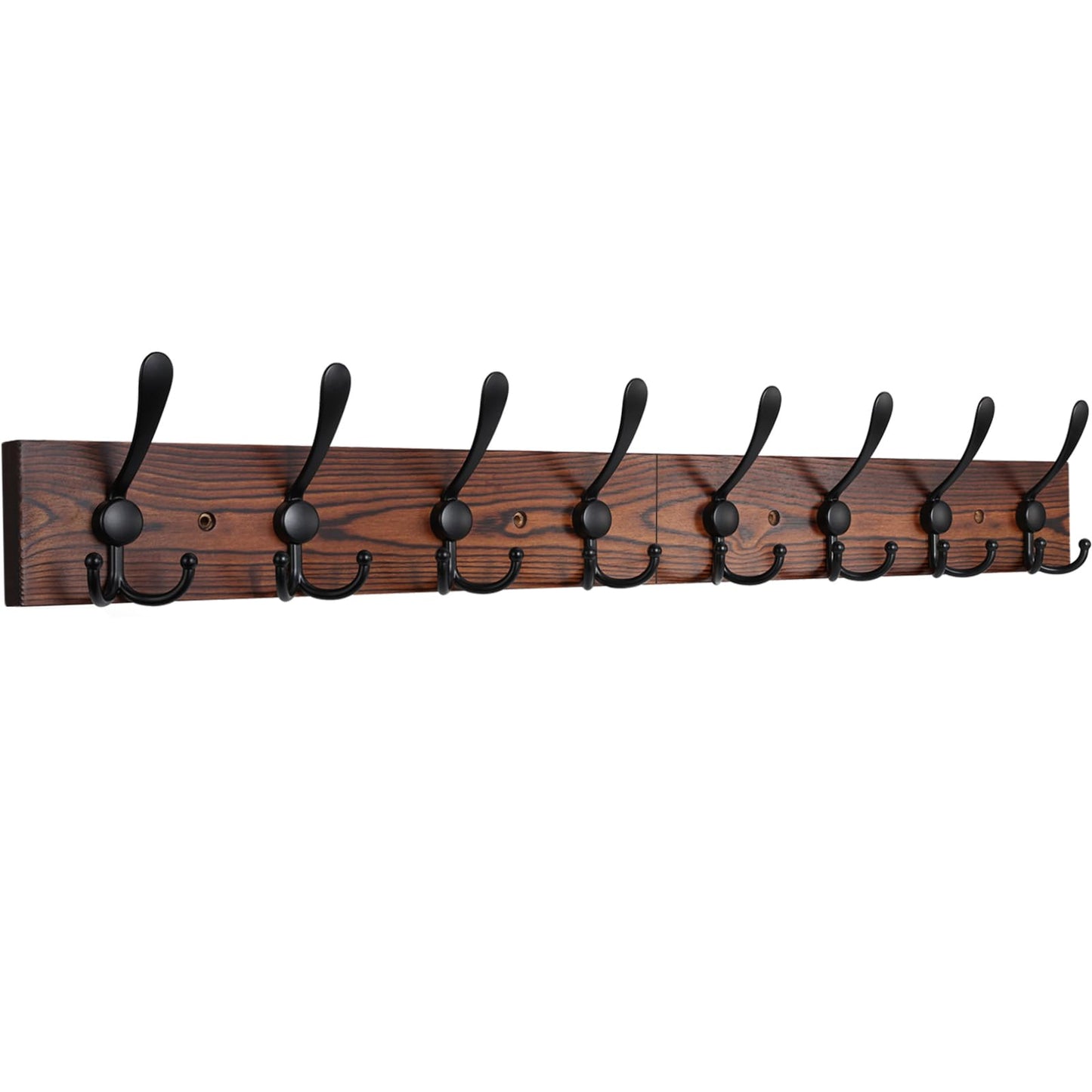 IBosins Wall Mounted Coat Rack, 31-2/5'' Long, Entryway Hanging Rack, Metal Wood Coat Hooks Rack with 8 Black Rustic Tri-Hooks Rail for Coat, Bag, Towel, Key, Hat, Umbrella