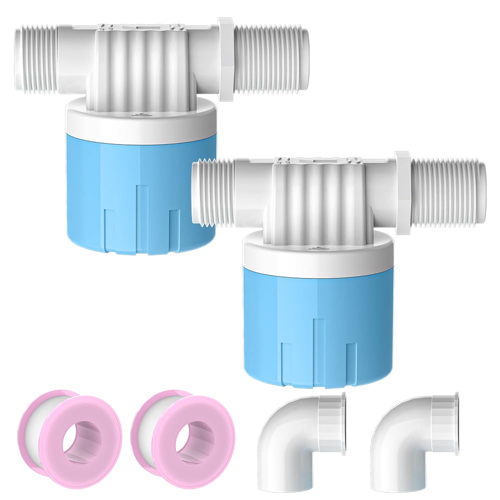 Cxztcl 2 Pack 3/4 Float Valve for Water Tank,Aquapulse Water Float Automatic Water Level Control Aqua Pluse Trough Blue Plastic Float Valve Switch for Pool,Pond,Livestock(side inner)