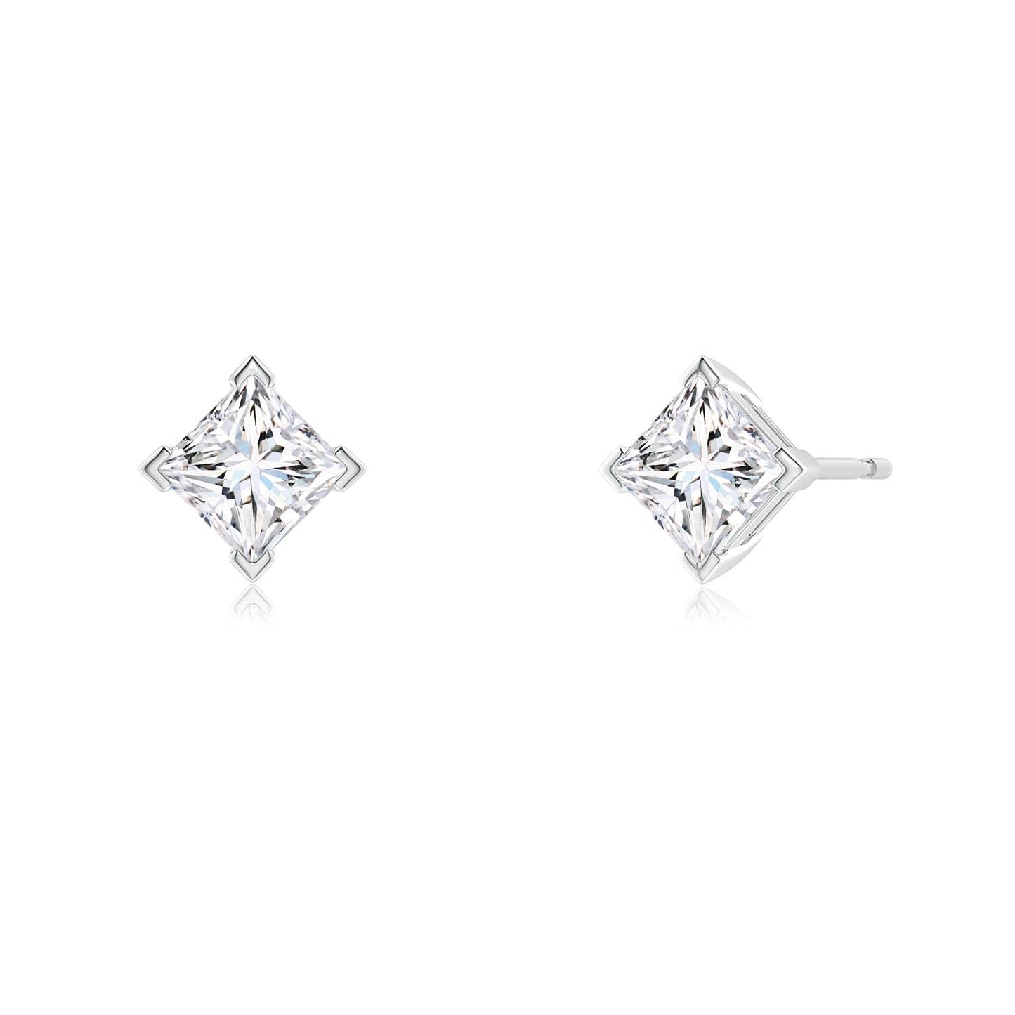 Princess-Cut Lab-Grown Diamond Stud Earrings V-Prong Set in Silver (1 carat, 4.4mm, Color-H, Clarity-SI2)