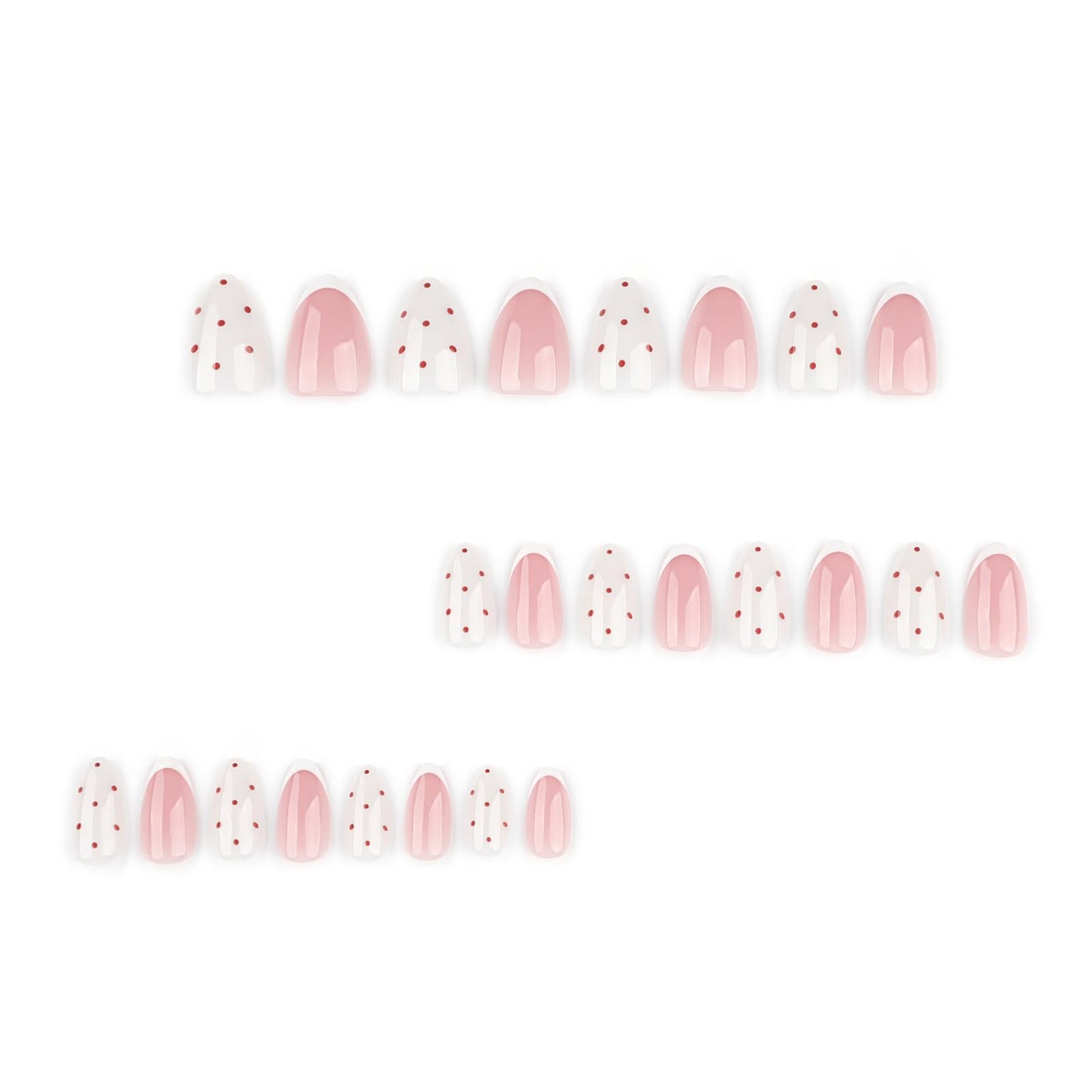 Press On Nails, French Tip Short Pointed Almond Fake Nails with UV Finish, 12 Sizes Quality False Nails, 24Pcs Reusable Press-On Manicure Set with Nail Glue for Women Pattern #05