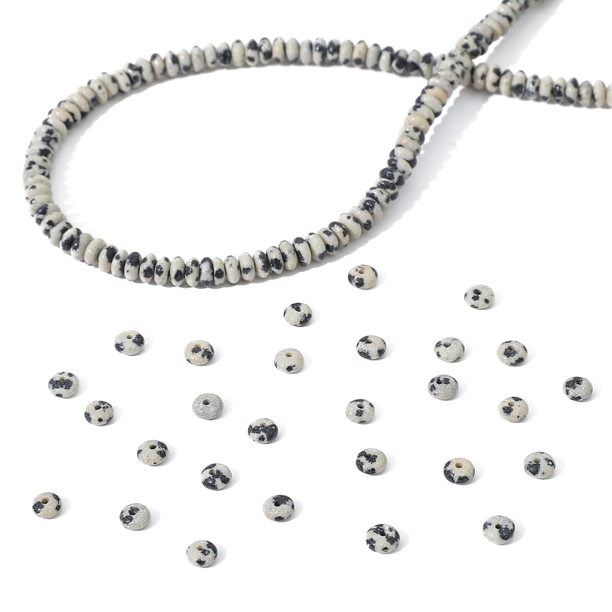 BEADIA Natural Dalmatian Disk Stone Beads 4x2mm 160pcs Rondelle Loose Semi Gemstone Beads for Jewelry Making Design