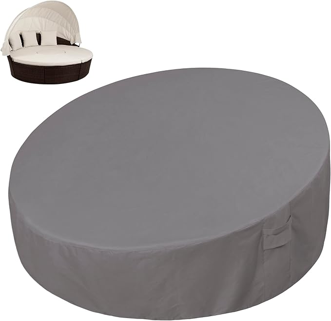 Easy-Going Heavy Duty 600D Outdoor Daybed Cover 92 Inch UV Resistant Patio Round Sofa Cover Waterproof Outdoor Canopy Daybed Sofa Cover with Air Vent 92" Dia x 35"/18" H, Grey