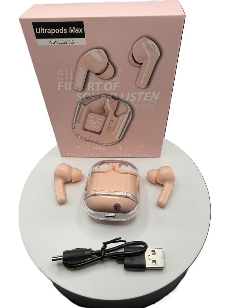WEBDARAZ Ari31 Pink Earbuds with LED Display, Bluetooth 5.0 On-Ear Earbud for Kids & Students, Hi-Res Sound, Passive Noise Isolation, Fast Charging, Built-in Mic for Online Classes, Gaming (Pink)