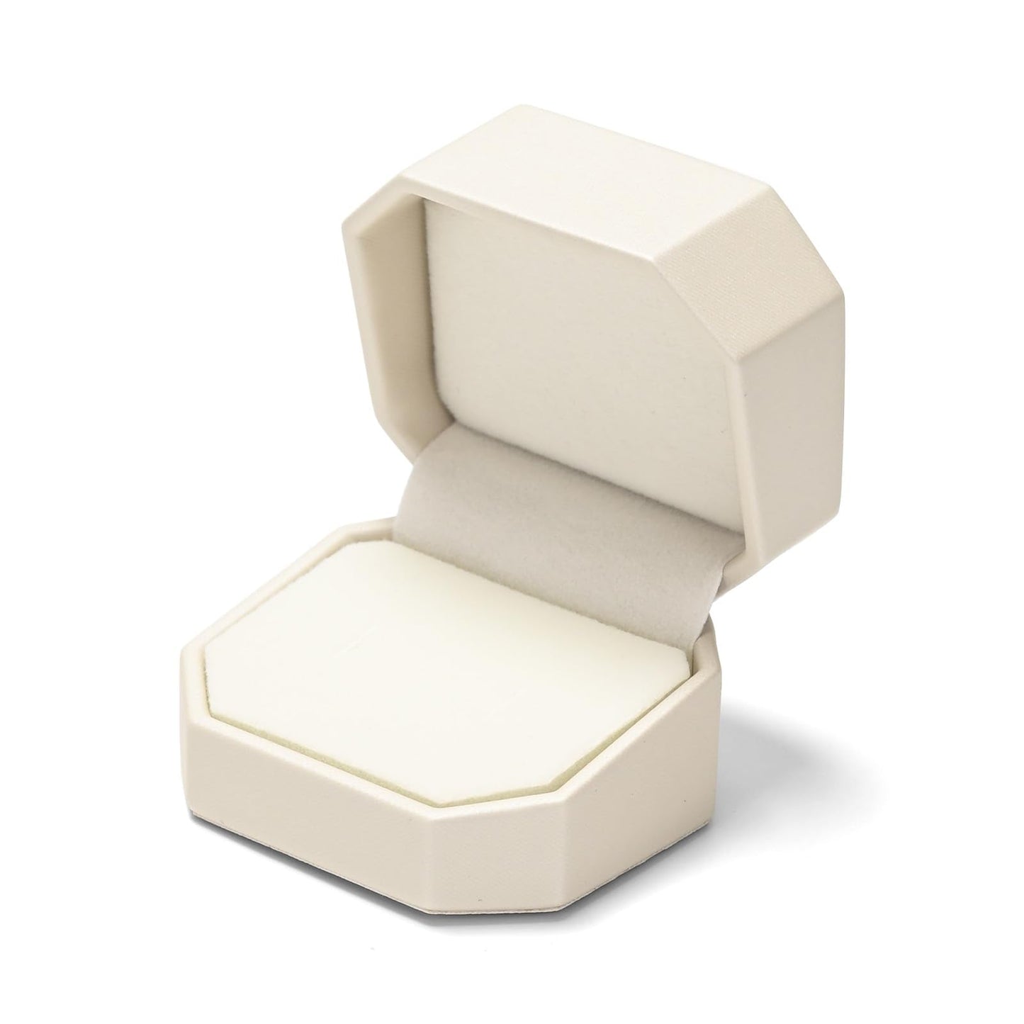Woodten Octagonal PU Leather Jewelry Ring Gift Box Beige Small Engagement Proposal Ring Box