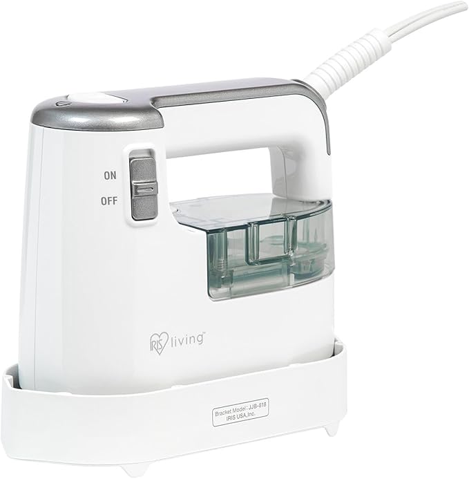 IRIS USA Mini Handheld Garment Steamer, 35s Fast Heat-Up, Portable Iron for Clothes, Dual Horizontal & Vertical Use, Travel-Friendly with Heat-Resistant Base, White