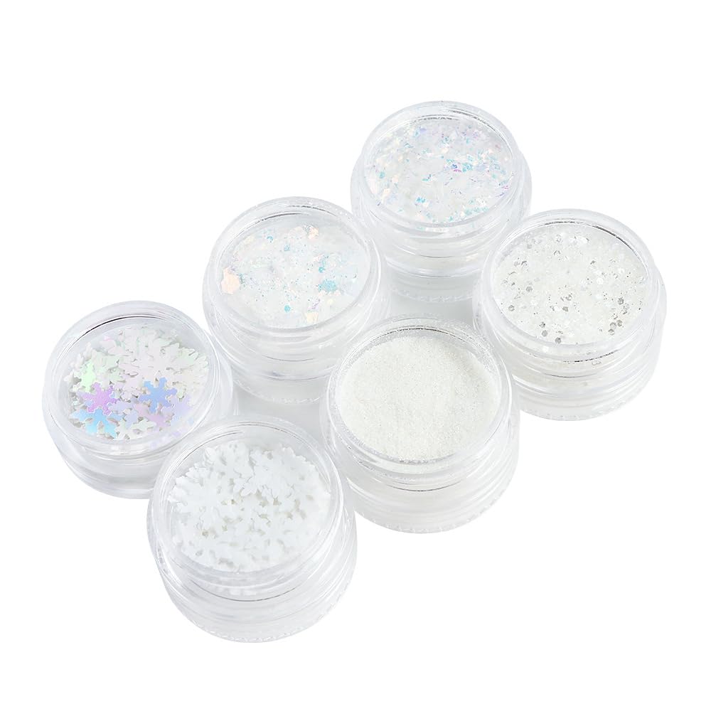 White Christmas Nail Art Glitters Winter Snowflake Nail Sequins, LPOODDNU 3D Holographic Christmas Snowflakes Nail Decals Winter Nail Art Decorations Accessories for Women Manicure DIY Craft