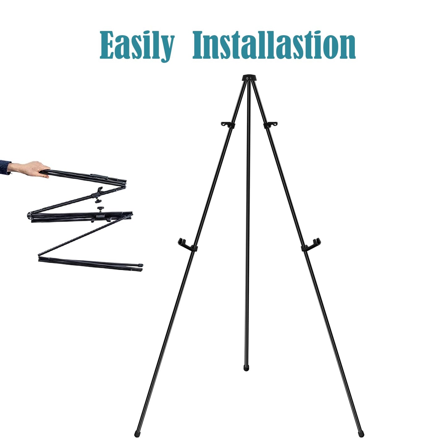 63" Easel Stand for Wedding Sign - Adjustable Easels for Display Painting Canvas - Metal Floor Easels with Portable Bag Fit for Lobby,Exhibition,Holds 4lbs,2Pack