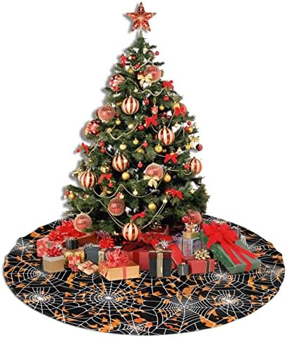 Christmas Tree Skirt 36 inches Halloween Lollipop Holiday Design Xmas Festival Accessory Supplies Gift Party Large Tree Mat Decoration Ornaments Halloween Pumpkin and Spider Webs